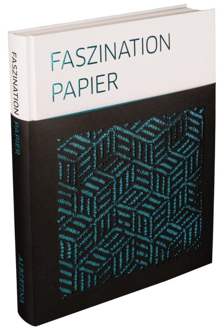 Buchcover mit dem Titel "Faszination Papier" und einem geometrischen Muster in Blau und Schwarz.